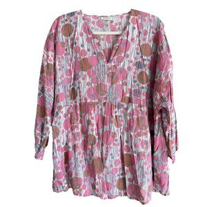 Masai Women’s Top Polka Dot Pink Raglan Sleeves Lagenlook Modal Size XL‎